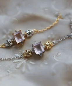 VALENTINES 2022 Necklaces & Chains STAR CROSSED LOVERS. Rose Quartz & Skulls Choker - Silver