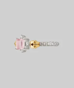VALENTINES 2022 STAR CROSSED LOVERS. Rose Quartz & Skulls Ring - Silver Rings