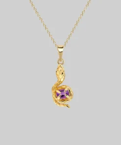 AW21 INSIDIOUS. Amethyst Coiled Snake Necklace - Gold