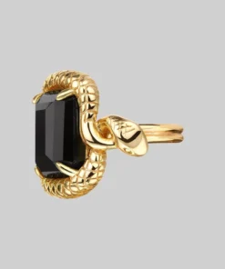 BLACK FRIDAY 2021 Rings MALICE. Black Spinel Coiled Snake Cocktail Ring - Gold