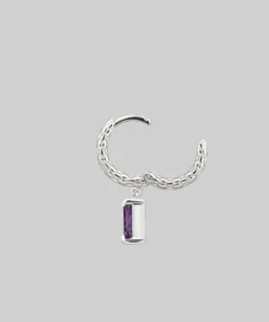 CLASSICS NYMPH. Dangly Amethyst Rectangle Hoop Earrings - Silver