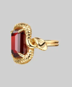 BLACK FRIDAY 2021 MALICE. Garnet CZ Coiled Snake Cocktail Ring - Gold Rings