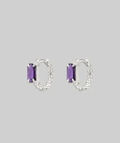 CLASSICS NYMPH. Amethyst Rectangle Hoop Earrings - Silver 11 CLASSICS NYMPH. Amethyst Rectangle Hoop Earrings - Silver