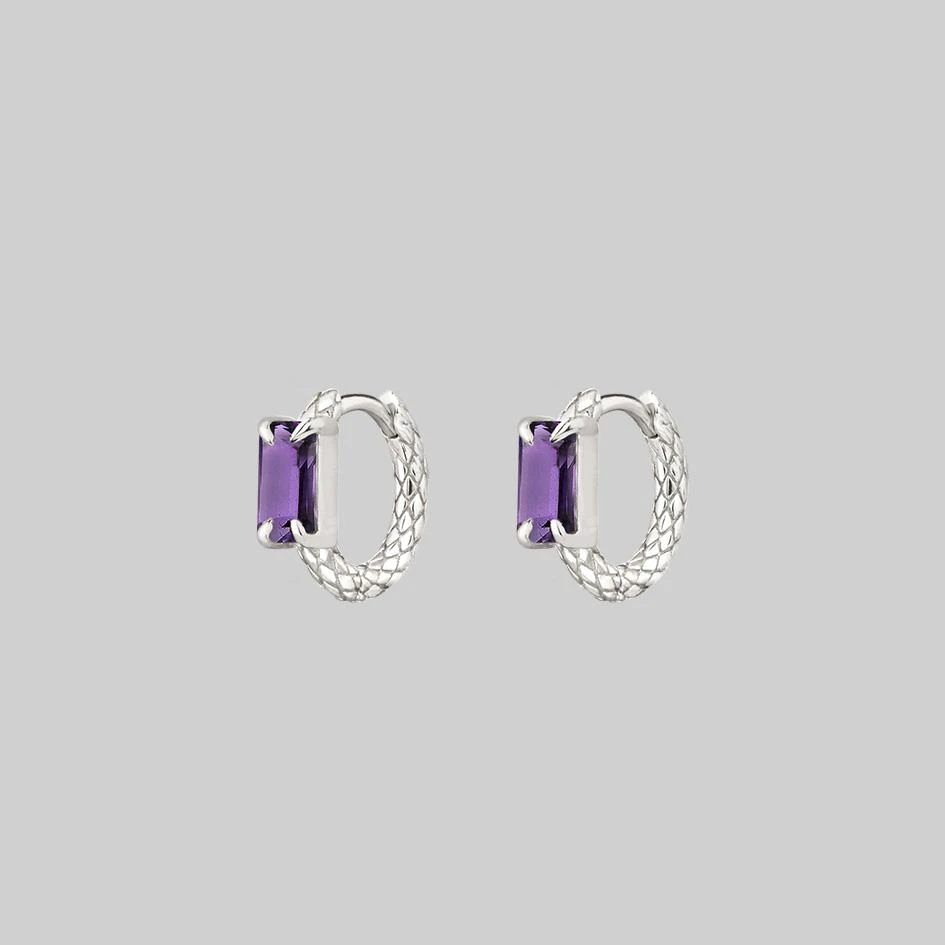 CLASSICS NYMPH. Amethyst Rectangle Hoop Earrings - Silver 4 CLASSICS NYMPH. Amethyst Rectangle Hoop Earrings - Silver