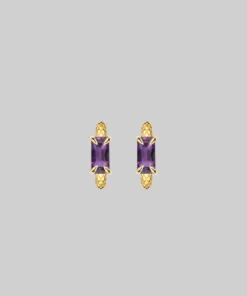 CLASSICS NYMPH. Amethyst Rectangle Hoop Earrings - Gold 10 CLASSICS NYMPH. Amethyst Rectangle Hoop Earrings - Gold