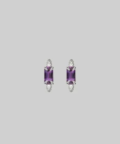 CLASSICS NYMPH. Amethyst Rectangle Hoop Earrings - Silver 10 CLASSICS NYMPH. Amethyst Rectangle Hoop Earrings - Silver