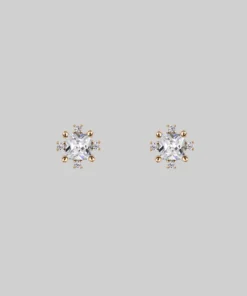 CLASSICS SACCHARINE. Cubic Zirconia Gold Stud Earrings