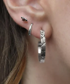 CLASSICS BROOKE. Etched Starburst Hoop Earrings - Silver