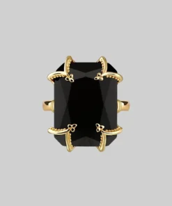 HALLOWEEN 2021 MAGDALENA. Black Spinel Gothic Ring - Gold