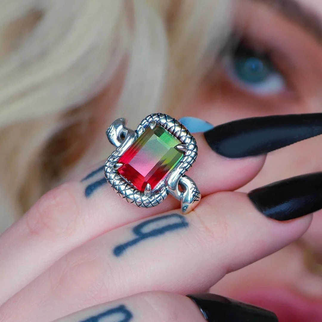 BLACK FRIDAY 2021 MALICE. Tourmaline CZ Coiled Snake Cocktail Ring - Silver 2 BLACK FRIDAY 2021 MALICE. Tourmaline CZ Coiled Snake Cocktail Ring - Silver