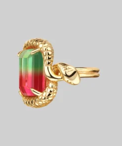 BLACK FRIDAY 2021 MALICE. Tourmaline CZ Coiled Snake Cocktail Ring - Gold