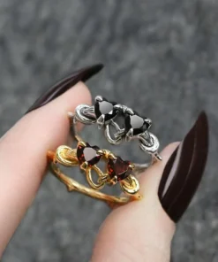 CLASSICS Rings ENTANGLED. Quantum Entangled Onyx Hearts Ring - Silver 6 CLASSICS Rings ENTANGLED. Quantum Entangled Onyx Hearts Ring - Silver