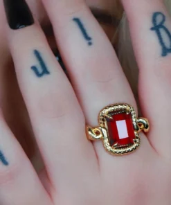 BLACK FRIDAY 2021 MALICE. Garnet CZ Coiled Snake Cocktail Ring - Gold Rings