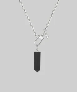 End Of Line SCARLET. Black Agate Pendant & Fob Clasp Necklace - Silver Necklaces & Chains
